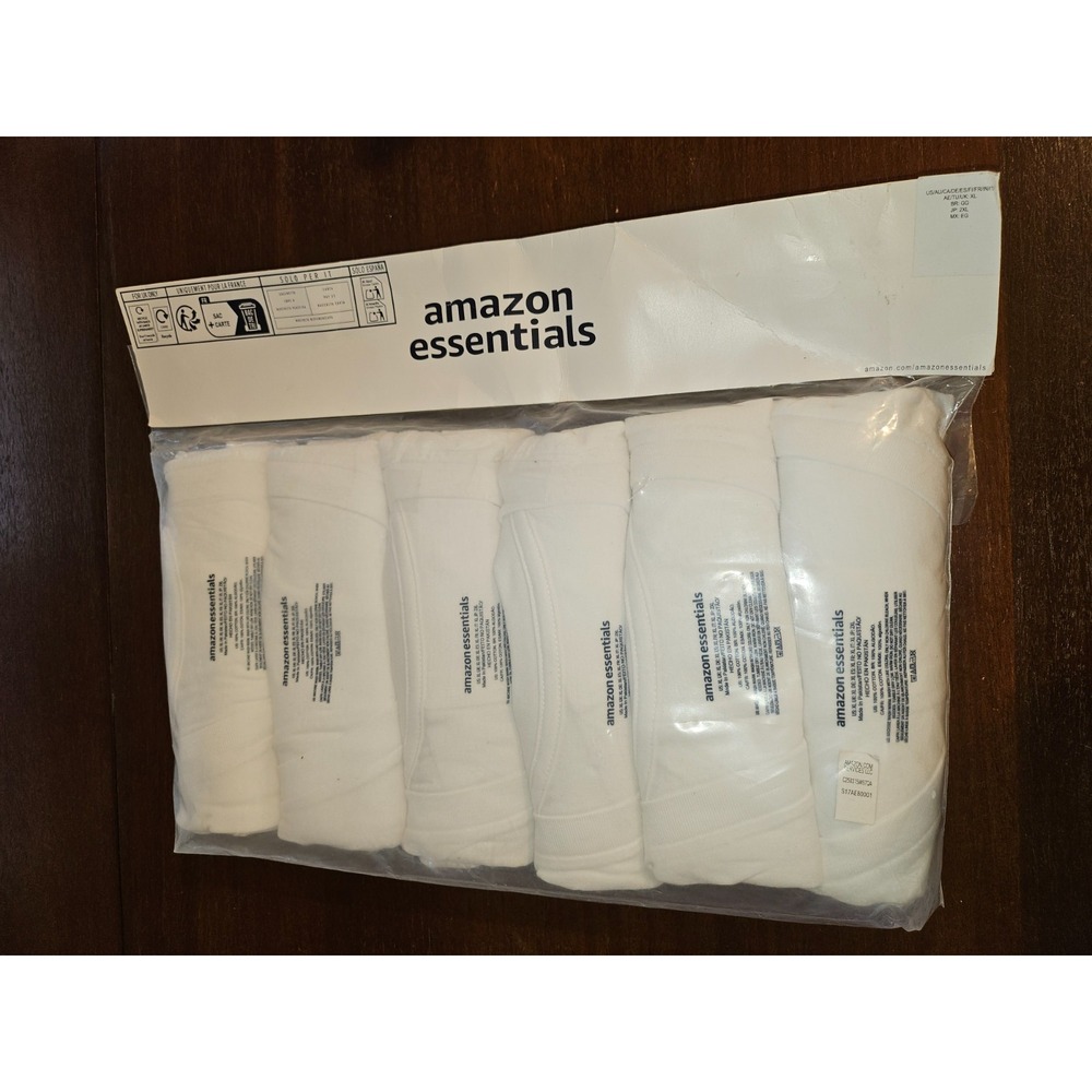 6 Pack White V Neck Amazon Essential T Shirt- 6 Pack New in package Size XL